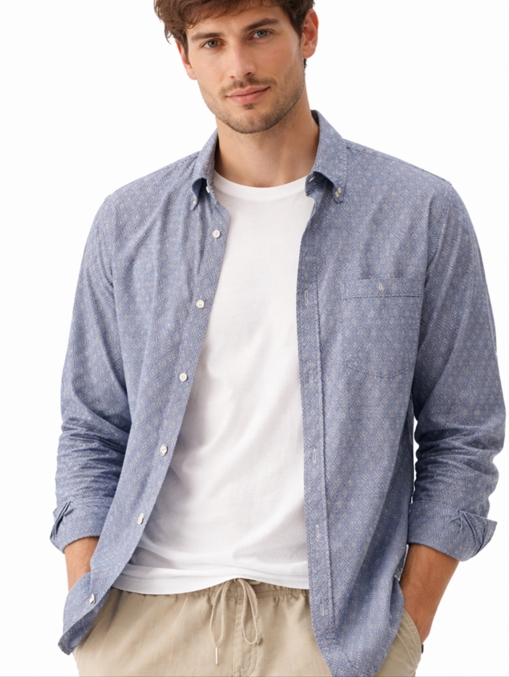 Giorgio Armani ($600) Le Collezioni Blue Pattern Button-Up Shirt Made in Italy